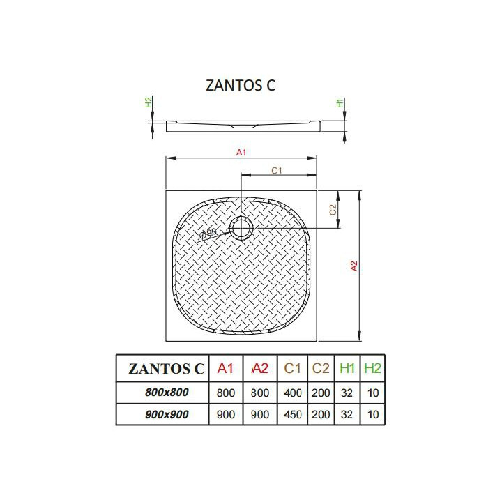 Sprchová vanička Radaway Zantos C biela, 80 x 80 cm, antypoślizgowy, - sanitbuy.pl