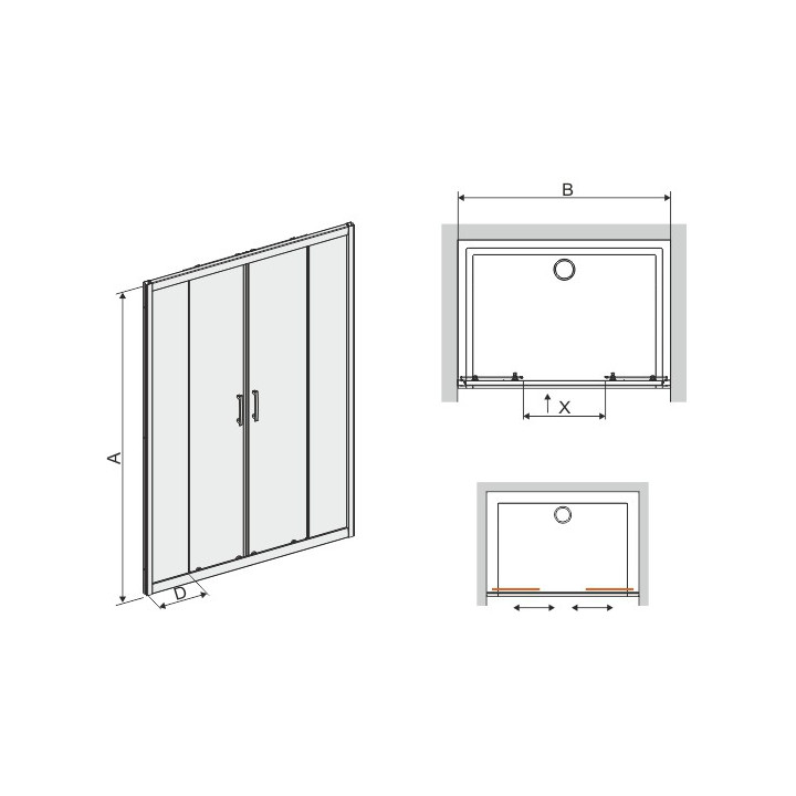 Dverí posuvné Sanpast 4/TX5b, zo 4 častí, 130x190 cm, sklo číre W0, Glass Protect- sanitbuy.pl
