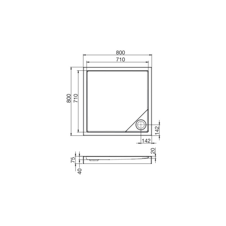 Štvorcová sprchová vanička, akrylátové Roca Malaga Square Flat 80 x 80 x 4 cm, biela - sanitbuy.pl