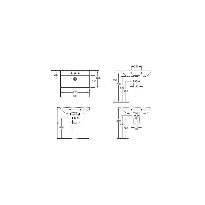 Umývadlo nábytkové, obdĺžniková Villeroy & Boch biela Alpin, 100 x 47 x 16,5 cm, prepad, 2 otwory na baterię- sanitbuy.pl