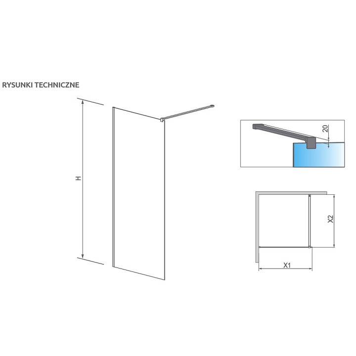 Pevná bočná stena Walk-In Radaway Modo II New 160, 158.5-159.5x200cm, chróm, sklo číre- sanitbuy.pl