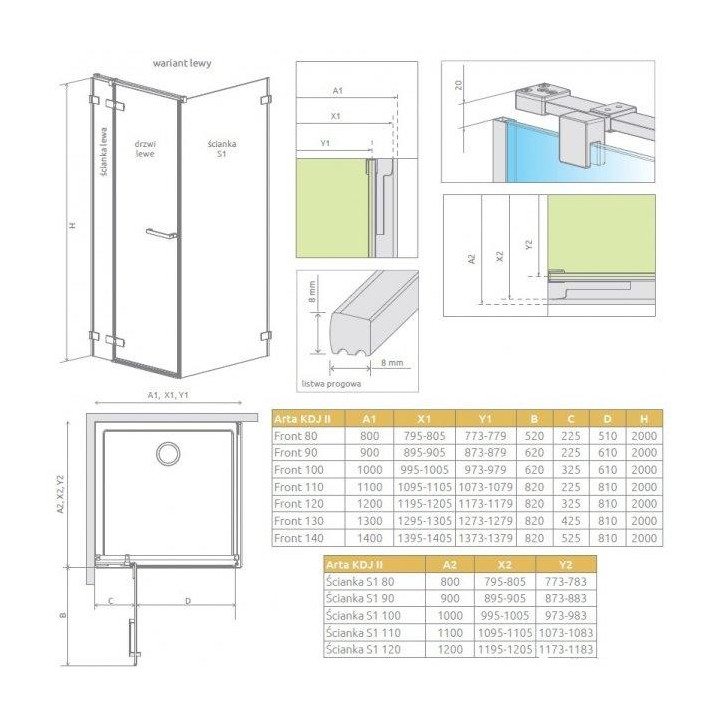 Front kúty Radaway Arta KDJ II 80x200cm ľavé sklo číre Chrome+- sanitbuy.pl