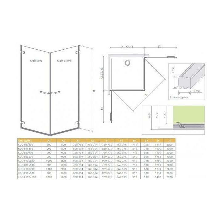 Radaway Arta KDD I Sprchový kút 1000x80cm sklo číre- sanitbuy.pl
