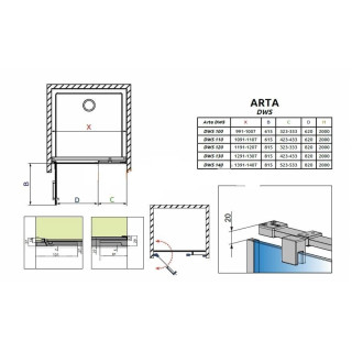 Dverí sprchové 100cm x 200cm s pevnou stenou ľavé Radaway Arta DWS- sanitbuy.pl