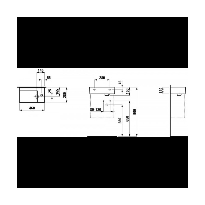 Umývadlo na stěnu malá 460 x 280 mm SaphirKeramik 1-otvorová Laufen Kartell- sanitbuy.pl