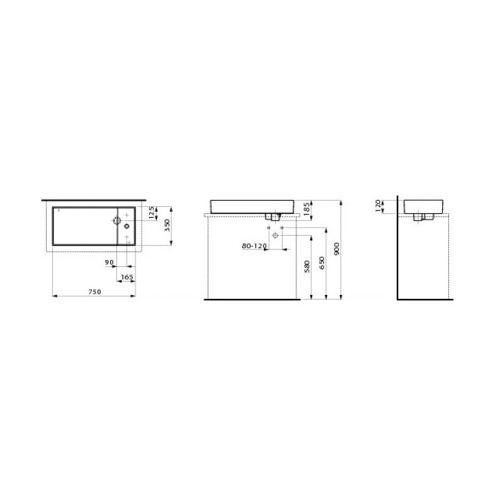Umývadlo na postavenie na dosku 750 x 350 mm SaphirKeramik 1-otvorová Laufen Kartell- sanitbuy.pl