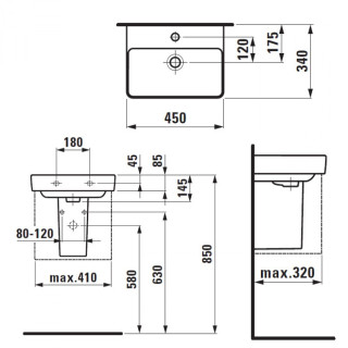 Umývadlo na stěnu 48x28cm s otvorom pre batériu z ľavej stronie, biela Laufen Pro S- sanitbuy.pl