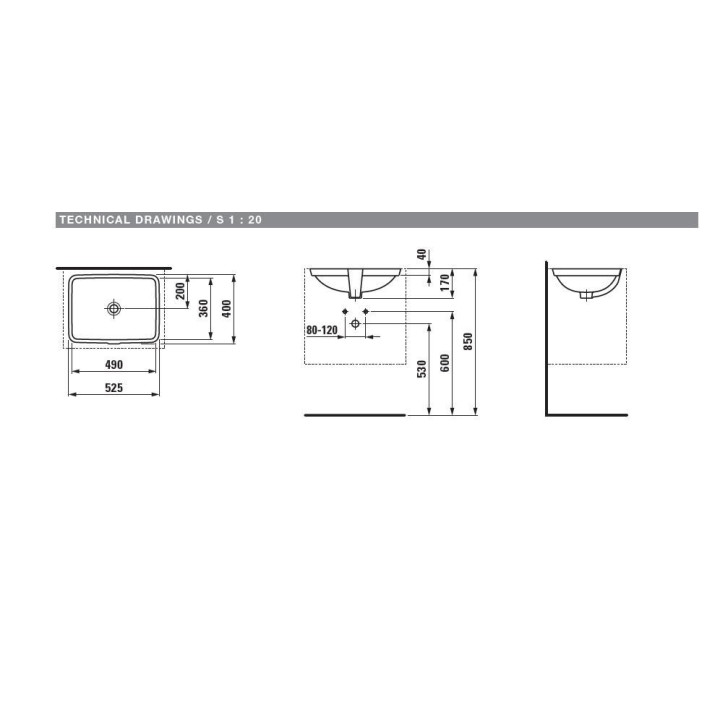 Umývadlo pod dosku 52,5 x 40 cm bez otvoru pre batériu, biela  Laufen Pro S- sanitbuy.pl