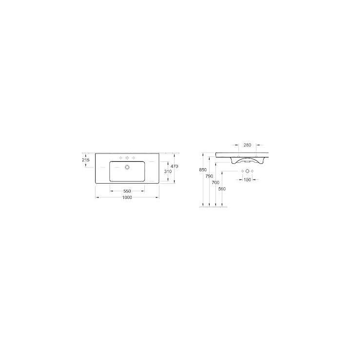 Umywalka Villeroy & Boch Subway 2.0 z blatem ceramicznym 100x470- sanitbuy.pl